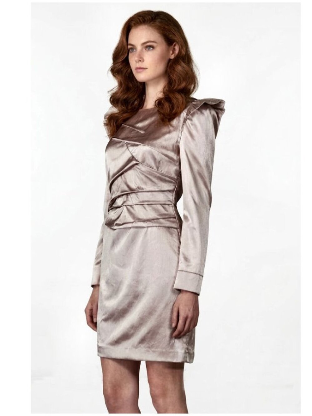 MARC JACOBS Buff Pink Ruched Silk Duchess Satin Long Sleeve Dress Size 4